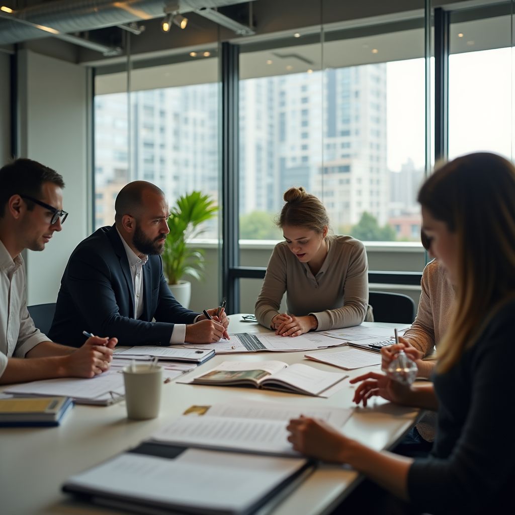 Equipo de EcoFinanzas en oficina moderna